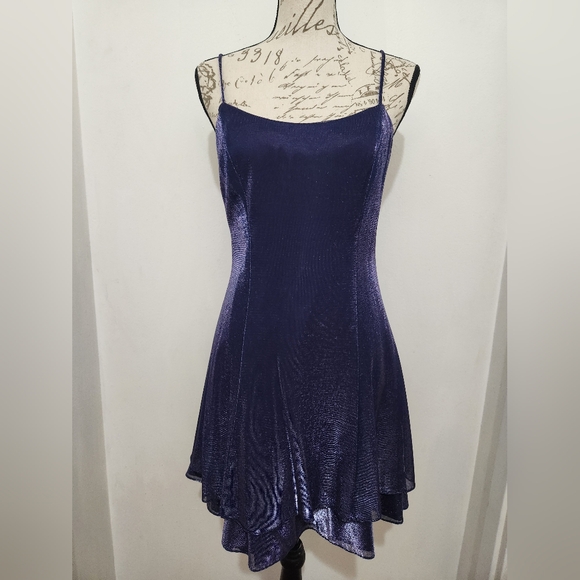 Vintage Steppin' Out Purple Shimmer Mini Dress W/ Spaghetti Strap. Size 9/10. - Picture 1 of 5